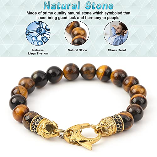 Tiger Eye Bracelet Men Gifts: 10Mm Mens Beaded Bracelets Anxiety Stress Relief Mens Bracelet With Stainless Steel Beads Cubic Zircon Stones #TOP2