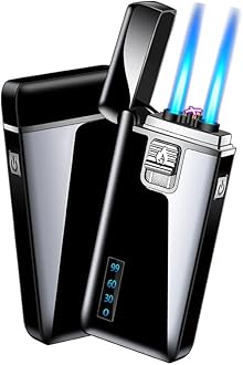 Torch Lighter and Dual Arc Lighter 2 in 1, Double Jet Flame Butane Lighter Refillable Butane Electric Lighter, USB Rechargeable Lighter Infinity Lighter for Gifts- Outdoor Indoor, No Gas (Black)