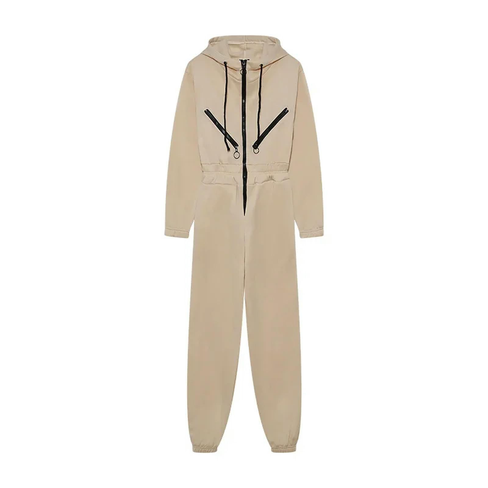 Combinaison pantalon une pièce sport femme kaki vêtement de loisirs à capuche M