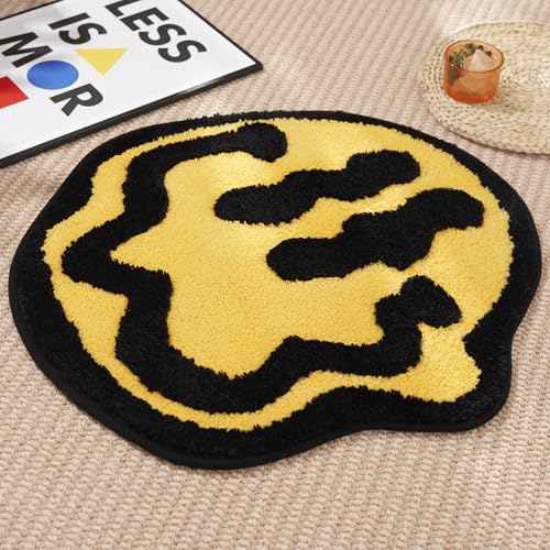 ELDONE Trippy Happy Face Bath Mat Yellow - Cool Rugs for Bedroom, Hypebeast Rug, Hippie Non-Slip, Cute Fun Funky Trendy Decor by ELDONE - Used condition - Image 2