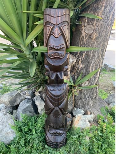 Set de estatuas talladas de dioses Tiki hawaianos 39 x 6 pulg miniatura 4