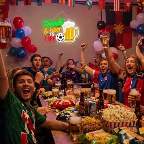 Image of Football Beer LED Neon Sign Beer Mug Light Up for Bar Party Wall Decoration