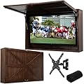 Coperat Outdoor TV Enclosure, Solid Wood Outdoor Television Hard Cover, Weatherproof Outdoor TV Case with TV Wall Mount Bracket, Up-Flip Door & 600D Oxford Outdoor TV Cover (Fits 32-55 Inch) (Oak)