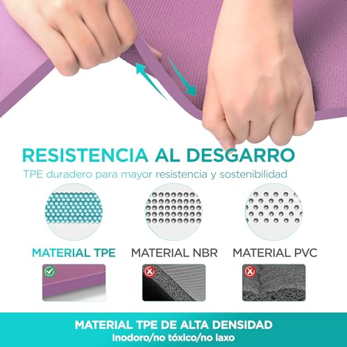 OUTDOUSE Esterilla Yoga,Esterilla Fitness Antideslizante,TPE Colchoneta Gimnasia, para Pilates,Deporte,Gimnasia,Estiramientos, Esterilla Deporte con bandolera 183x61cm - Imagen 5