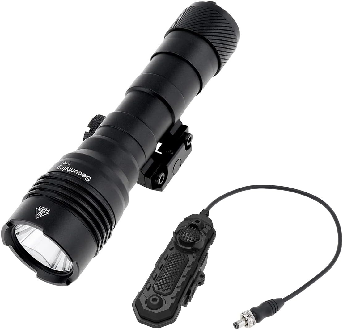 SecurityIng TF01 1000 Lumens SST40 LED Tactical Flashlight with Remote Pressure Switch, Programming 3 Modes Quick Release Weapon Light for MIL-STD-1913 Rails (Without Battery)