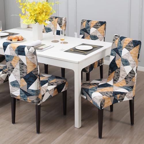 Image of Dining Chair Covers Set of 1, Stretchable Removable Washable Anti-Slip Universal Fit Printed Polyester Spandex Slipcovers (Orange Smoke)