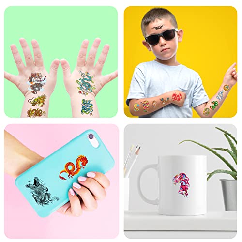 Ancient Dragon Tattoos Party Supplies Decorations Favors Chinese Fairy Dragon Waterproof Temporary Video Cartoon Stickers for Girls Boys Kids Class Activity (405pcs) - image 3