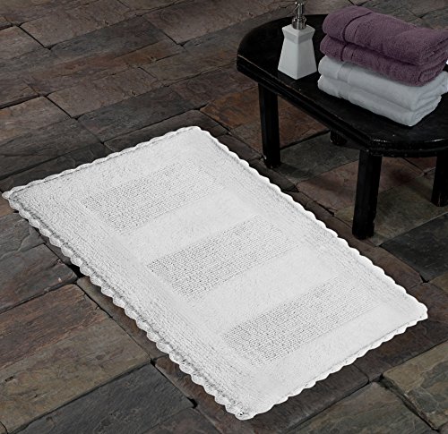 Saffron Fabs Spa Bath Rug 100% Soft Cotton, 50X30 Inch, Reversible, Hand Woven Crochet Lace Border, Color White, Hand Tufted, 260 Gsf Weight, Machine Washable, Rectangular, High Quality Construction #TOP14