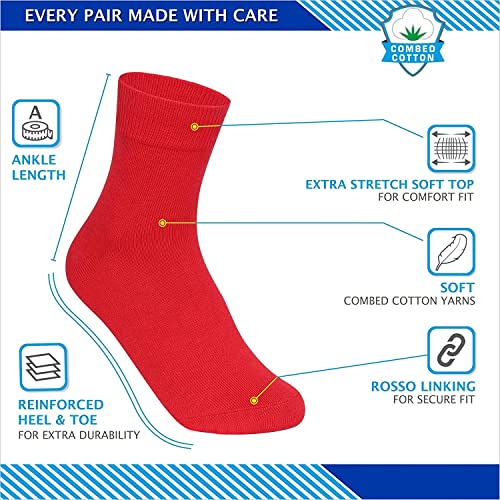 Kids School Uniform Ankle Length Combed Cotton Solid Color Socks Pack Of 5, Color : Red2