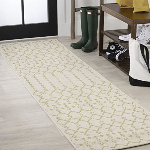Moroccan geometric indoor/outdoor runner rug 2x10