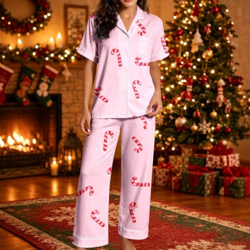 Christmas Pajamas For Women Set Short Sleeve Top And Long Pants Lounge Sets - image 3
