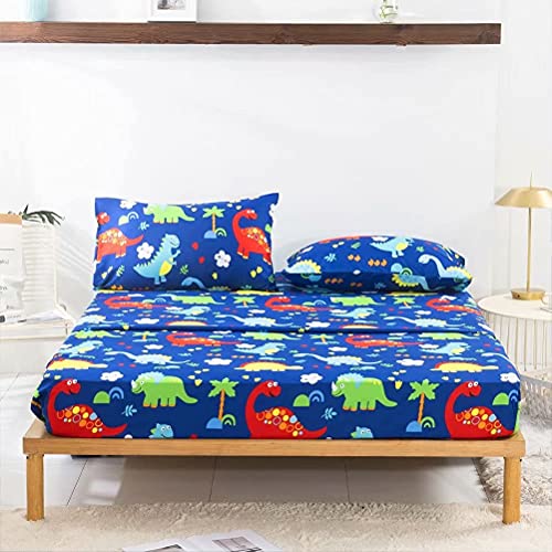 Macohome Kids Bed Sheets Dinosaur Full Size Sheet Set Boy Sheets Queen Bedding Sheet Set 4 Pieces Flat Sheet + Fitted Sheet With 2 Pillowcases #TOP6