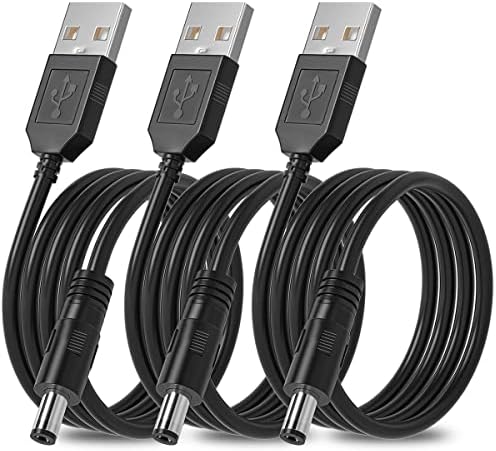3-Pack 4ft USB 2.0 A Type Male to DC 5.5 x 2.1mm DC 5V Power Plug Connector Cable USB to 5v Power Cable USB to DC Power Cable Cord