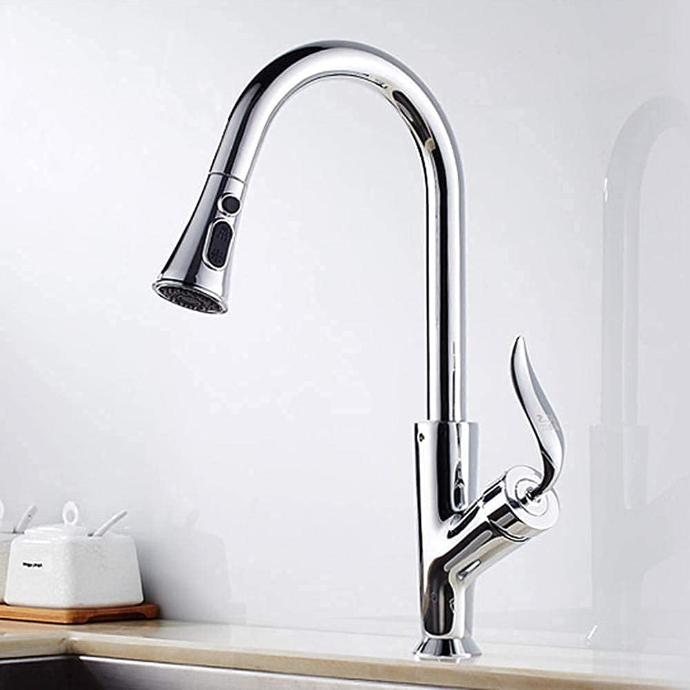 Mitigeur d'évier de cuisine 2 fonctions avec douchette extractible en laiton et jet flexible