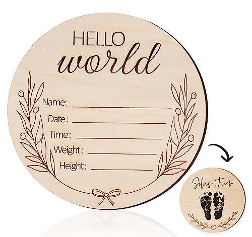 Wooden Baby Announcement Sign, 5.9" Hello World Newborn Sign, Birth Announcement Sign, Baby Name Announcement Sign For Hopspital Photo Prop Baby Nursery Gift #TOP11