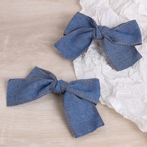 Pinzas para cabello lazo azul denim 4 pulgadas pack miniatura 2