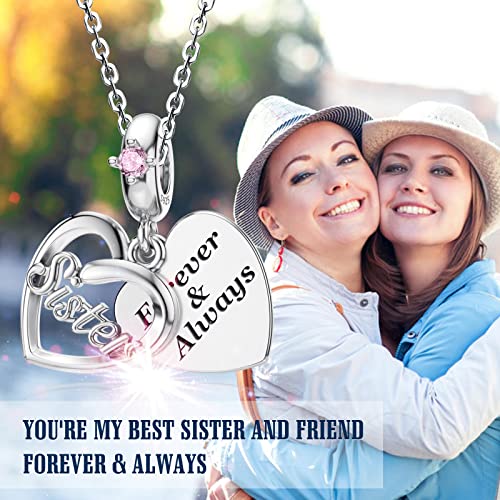 Jiayiqi Gifts For Sister, Sister Charms For Pandora Charms Bracelet 925 Sterling Silver Openwork Love Charms With Cubic Zircon For Friendship Women Girls Birthday Christmas Gift #TOP2