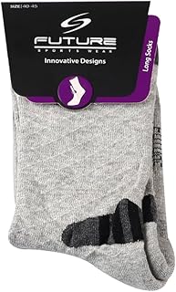 شرابات قطن وليكرا طويلة ومبطنة للكعب وأصابع القدم للرجال من فيوتشر، مقاس 40-45، رمادي