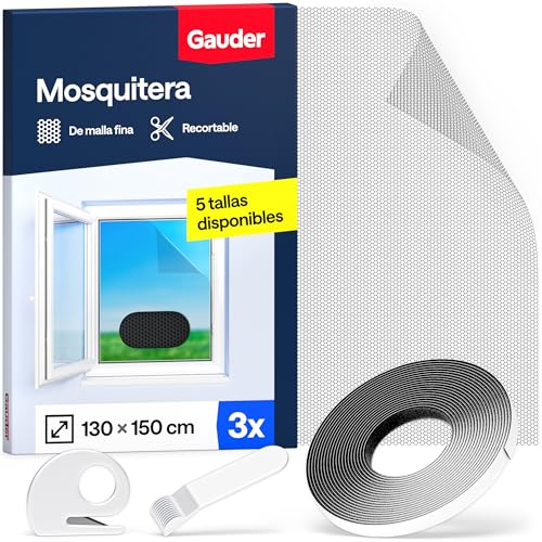 GAUDER Mosquitera para Ventana - Red Anti-Insectos con Cierre de Gancho y Bucle - Protección Adhesiva contra Mosquitos - Malla Autoadhesiva (3 Piezas - 130 x 150 cm - Negra)