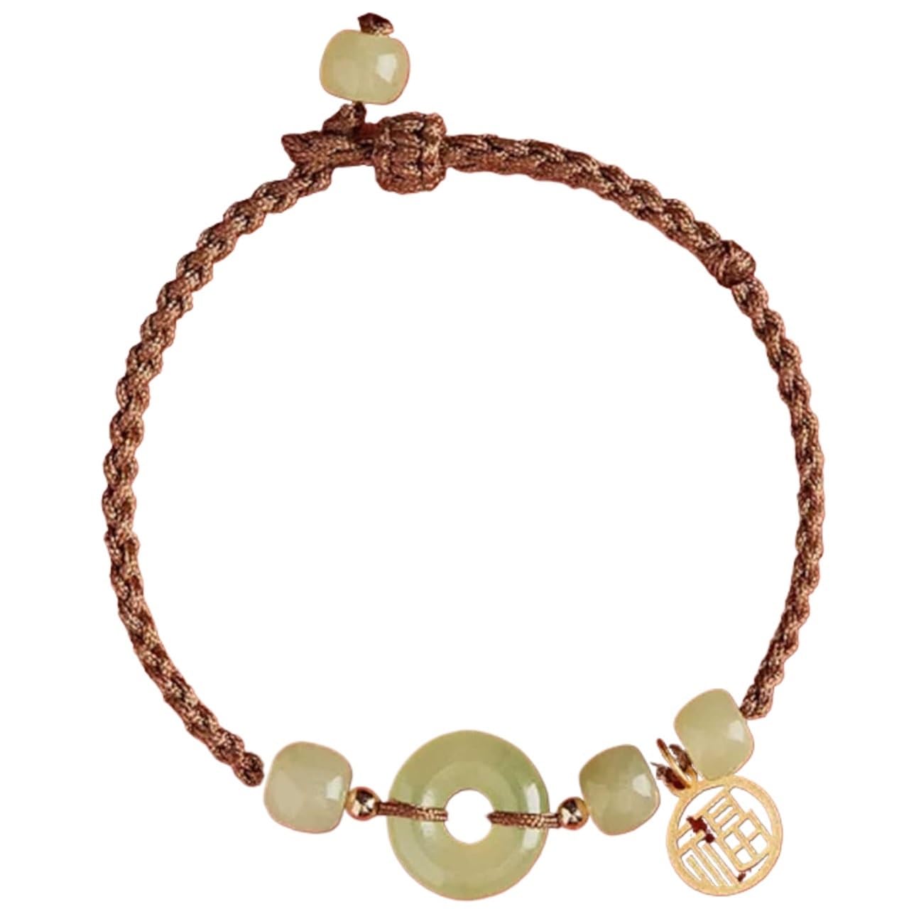 YNIYUJKL Bracelets,Lucky Charm,Feng Shui Bracelet Handmade String Bracelet Hetian Jade Bracelet Harmony Buckle Charm Gold Pendant Bracelet Adjustable Good Luck Bracelet Amulet Wom,Brown