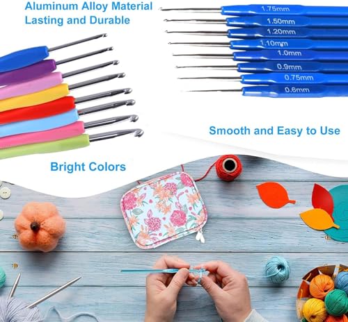 Image of Gemsy Knitting Crochet Hook Needle Set | Hard-Anodized Aluminum Hook for Embroidery | Ultimate Sewing, Craft, Sweater, Woolen Cloth, Yarn, Thread | Needles Kit for Knitting (52 pcs Crochet)