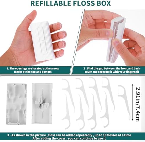 WLLHYF Portable Dental Floss Case Automatic Dental Floss Pick Organizer Case Travel Flosser Dispenser Storage Case Refillable Holder Boxes with 10 Floss Picks for Teeth Cleaning (White) - 2