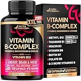 Vitamin B Complex for Men & Women - Riboflavin B2, B12, B1, B3, B5, B6, B7, B8, B9 | Vitamin C, Choline, Inositol | B-Complex Supplement | Energy, Brain & Heart Support | Lab Tested | 120 Vegan Caps