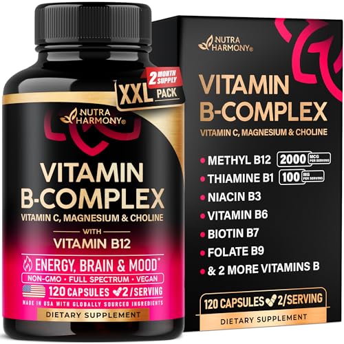 Vitamin B Complex for Men & Women - Made in USA - B-Complex: B1, B2, B3, B5, B6, B7, B8, B9, B12...