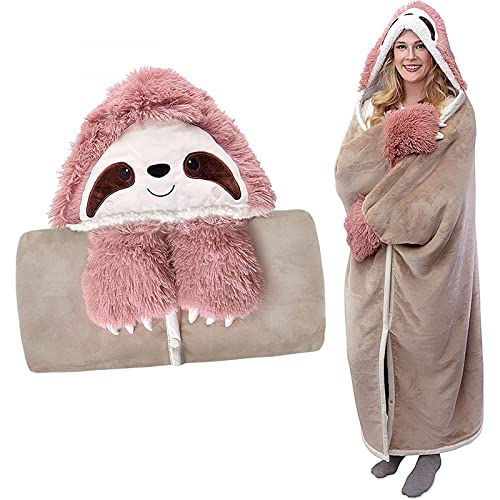 Nyescasa Kuscheldecke mit Kapuze und Ärmeln Flanell Tragbare Decke Sherpa TV-Decke Sofadecke Tagesdecke Fleecedecke Weich & Warm Wohndecke Winterdecke Cartoon Geschenk für Frauen Mädchen Kinder Cover