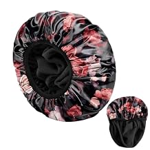 Luxury Shower Cap Reusable Terry Cloth Lined EVA Triple Waterproof Layer Elastic Hair Bath Caps for Women Girls Cute-Rose