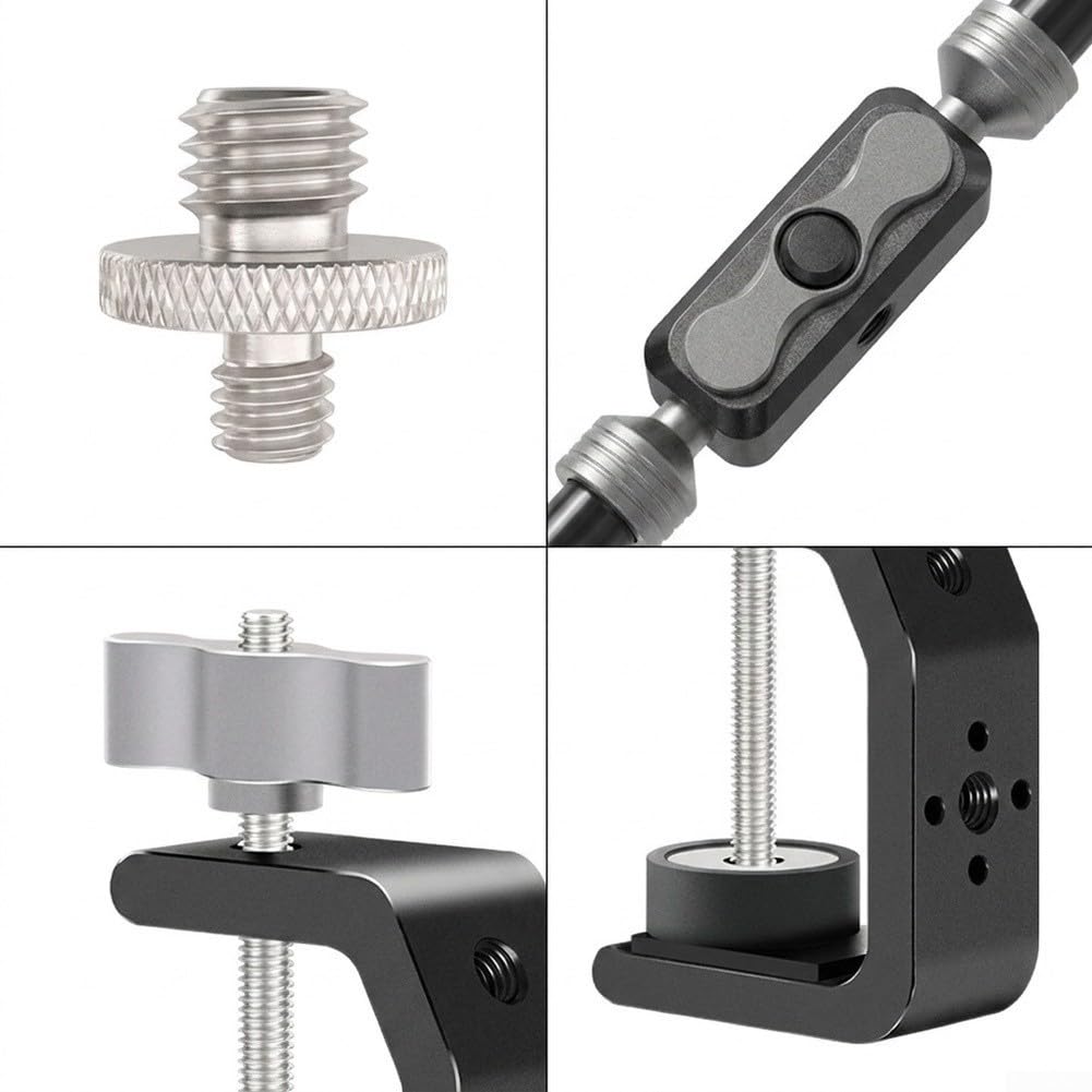 Supporto per telefono a collo di cigno: supporto flessibile lungo con morsetto per iPhone per Samsung - Supporto da tavolo regolabile girevole a 360 gradi nero (braccio a due sezioni)