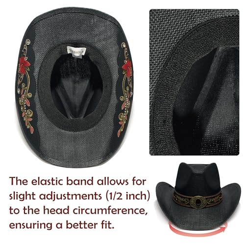 Image of YOUBADU Western Straw Cowboy and Cowgirl Hats with Decorative Bands - Unisex Wide Brim Raffia Style Sun Hat