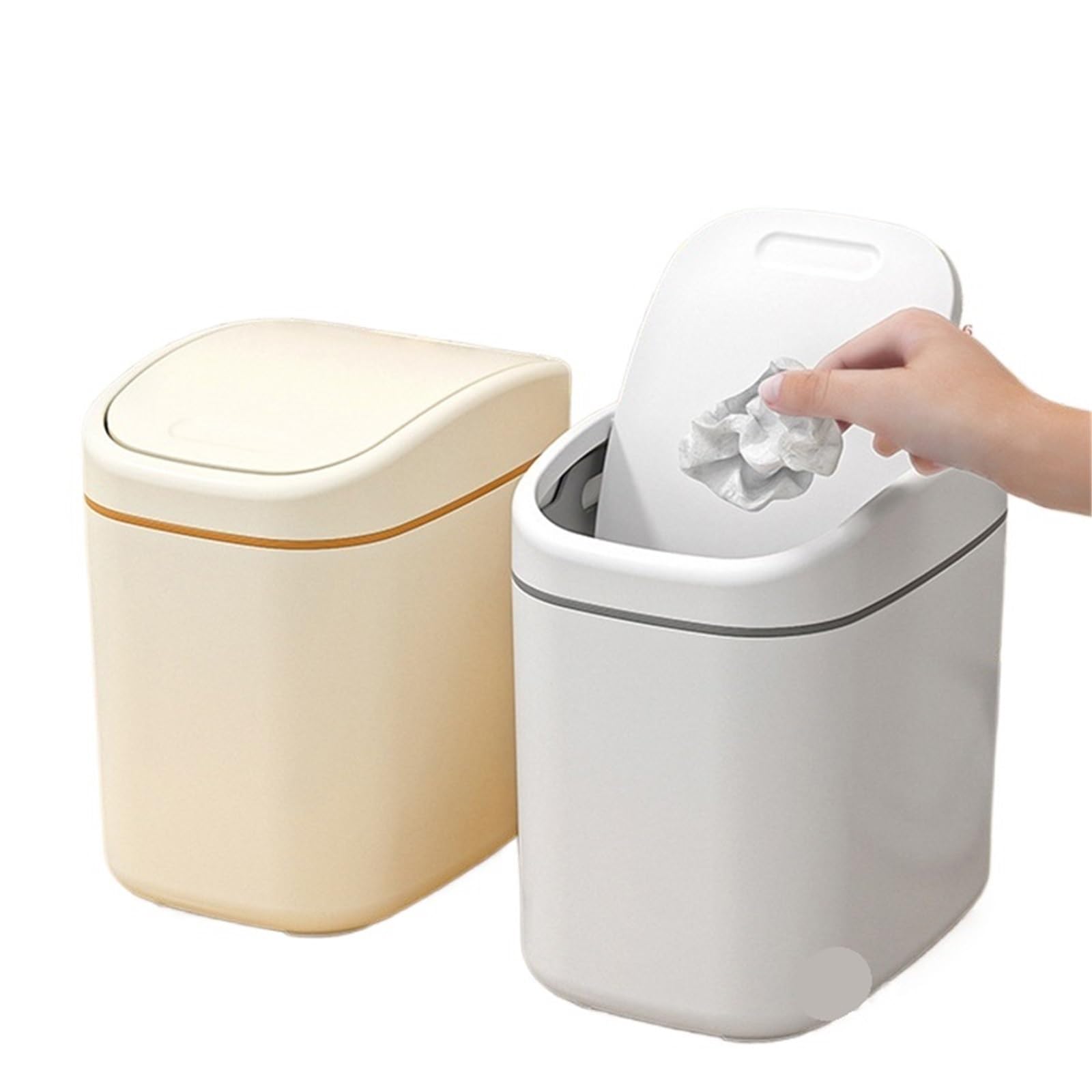 1 Uds. Papelera for escritorio pequeño Mini cubo de basura plástico con cubierta batidora for el hogar y la Oficina contenedores limpieza del para Basura(White)