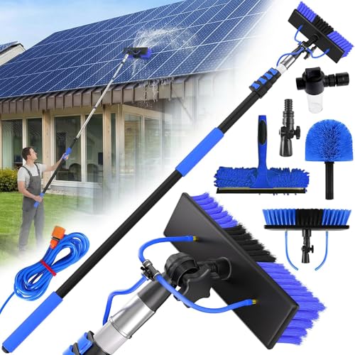 Solar Panel Cleaning Kit Water Fed Pole Kit with 20Ft Extension Pole - 2 in 1 Window Squeegee & Cobweb Duster Solar Panel & High Window Cleaning Brush Cleaner Tool