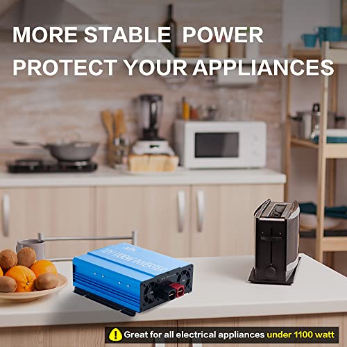 Jjn Power Inverter 1100 Watt Modified Sine Wave Inverter 12V Dc To 110V Ac Converter For Home, Laptop, Off-Grid Solar Power Inverter With Built-In 5V/2.1A Usb Port, 2 Ac Outlets, Remote Controller #TOP4