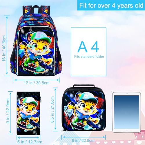 Image of 3PCS Dinosaur Backpack for Boys, 16 Inch Kids Water Resistant Preschool Elementary Kindergarten Bookbags and Lunch Box | Kids