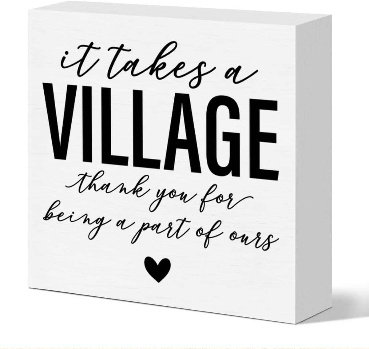 7x7 Inch Wooden Box Sign It Takes a Village Thank You Quote Decor