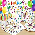 Birthday Plates & Napkins Party supplies - 175Pcs Happy Birthday Paper Plates and Napkins Sets, Disposable Happy Birthday Dots Tableware Set for Boys Girls Party Decorations, Serves 25 - Image 2