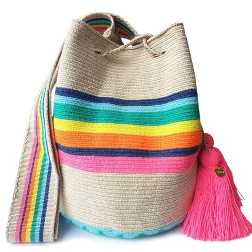 Colombian WAYUU Bag, Original Crochet Crossbody, Handmade Colombian Bucket Bag, Ethical Purse, Artisanmade Mochila