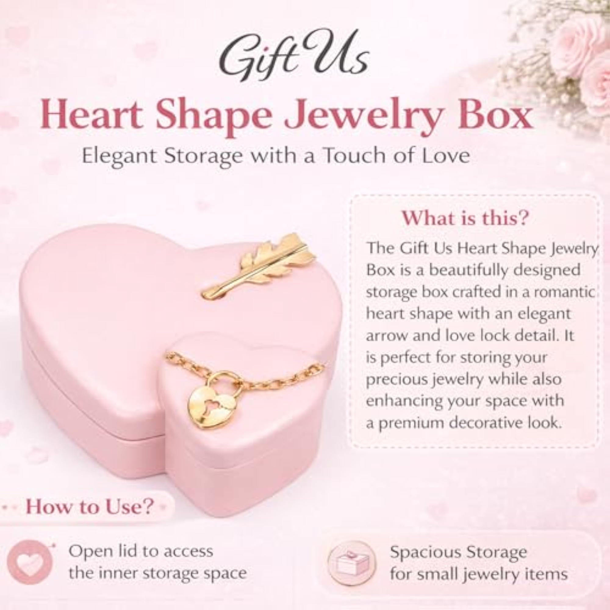 Heart Shape Jewelry Box with Arrow & Love Lock Design