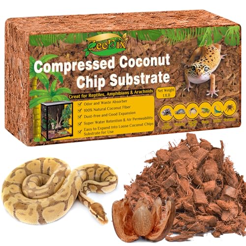 ZeeDix Coconut Husk for Reptiles, Organic Coconut Fiber Reptile Terrarium Substrate, Coco Husk Chips Reptile Bedding for Snakes, Tortoises, Ball Python, Geckos, Lizards, Hermit Crab, Tarantula