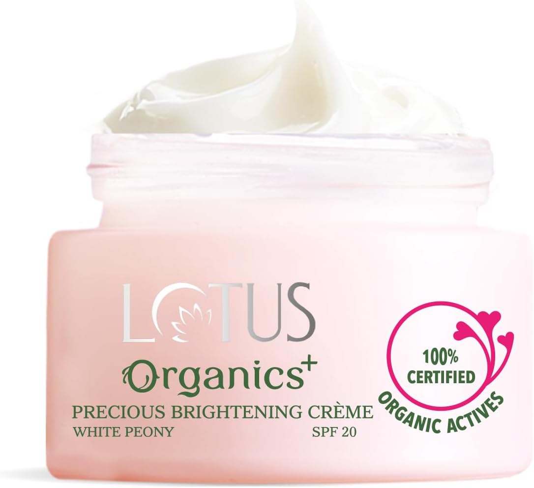 Lotus Organics+ Precious Face Cream With White Peony| Glowing Skin | For Dark Spots, Blemishes & Pigentation | SPF 20 | 100% Certified Organic White Peony | Sulphate & Paraben Free | 50g