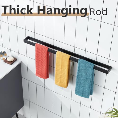 Image of KOKOSIRI Towel Bar Matte Black Bath Towel Holder 32-Inch Kitchen Rack Stainless Steel for Bathroom Hardware Wall Mounted, 1 Pack B4008BK-L32