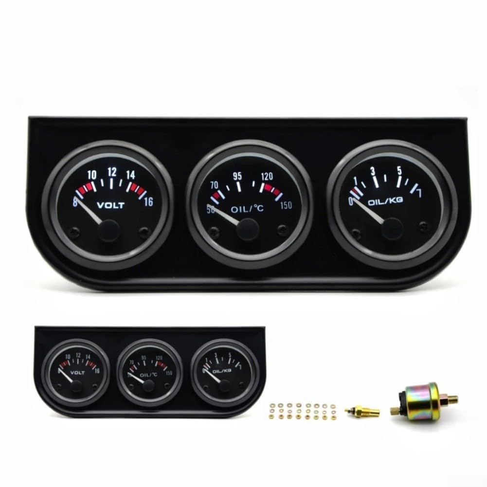 Lot de 3 jauges analogiques 12 V pour tableau de bord de voiture, contrôle de la température d'huile, de la pression et de la tension (blanc)