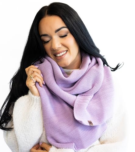HEYO Damen Schal Winter Strickschal | H19603 | Weich Warm Gestrickt mit Leder Patch | Made IN EU (Lila)
