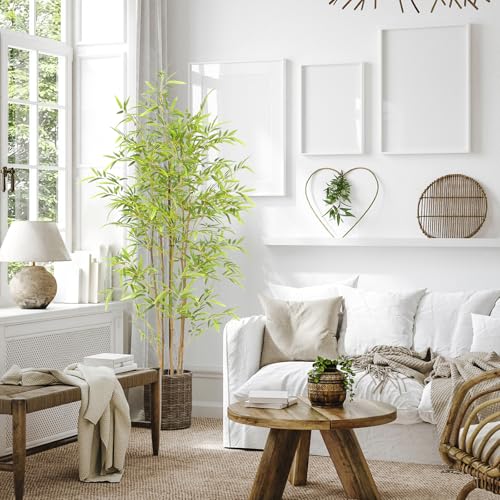 Bamboo Tree Artificial 5FT, Artificial Bamboo Tree with Real Trunk and Lifelike Leaves, Faux Bamboo Plants for Home Decor Indoor, 1 Pack