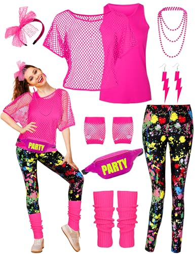 CICOCI 80s 90s Outfit For Women Neno Party Fishnet Top1980s Costume with 80s Accessories Set Retro...