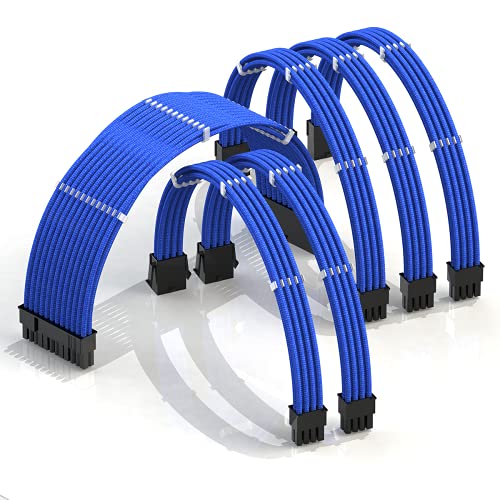 Rallonge GPU RTX3090 LINKUP AVA 30cm kit de câbles d'alimentation gainés tressés bleus