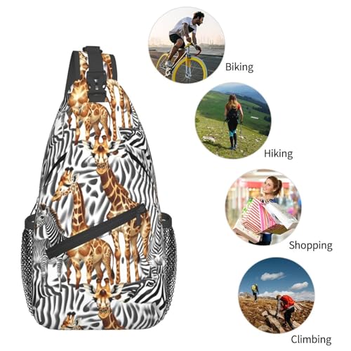 Mochila tipo sling con estampado cebra y jirafa para viaje miniatura 6