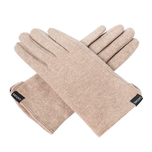 CACUSS Women's Winter Wool Knit Gloves Touchscreen Texting Finger Tips with Warm Fleece